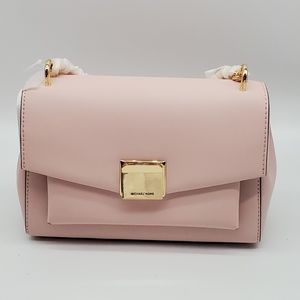 🔥Michael Kors Lita Medium Leather Crossbody Bag Gold Hardware Chain Detail